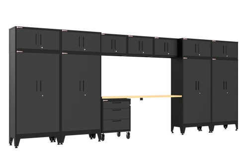 Armadillo Tough 13-piece black garage cabinet set with wheels