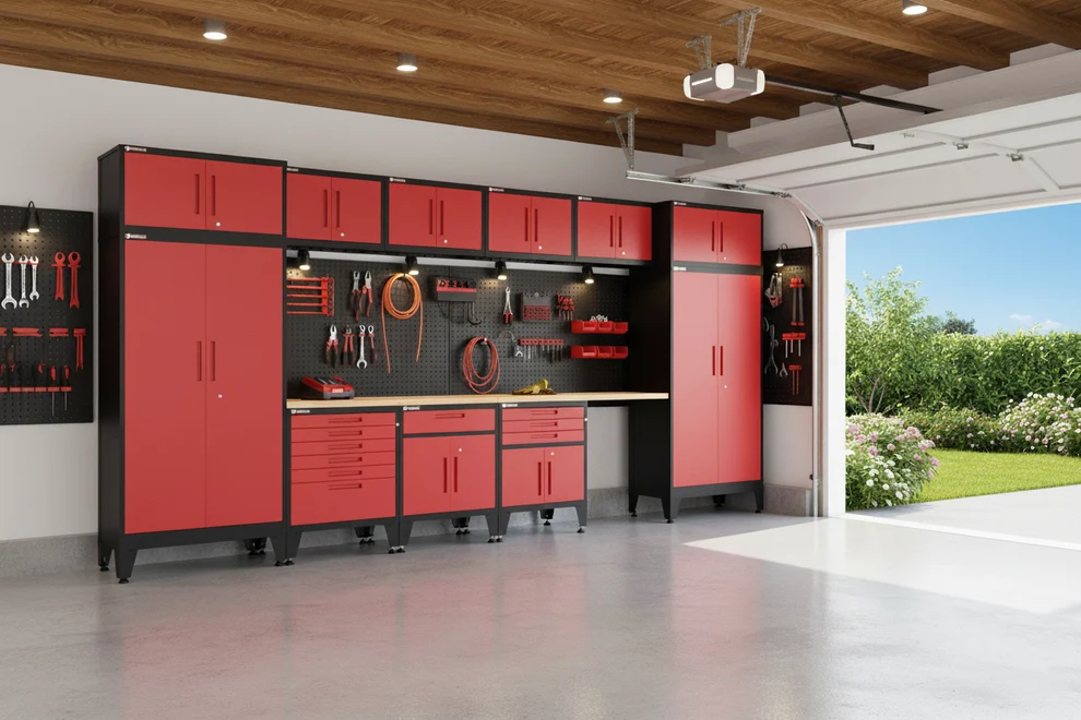 Armadillo Tough garage cabinet system installed in a garage